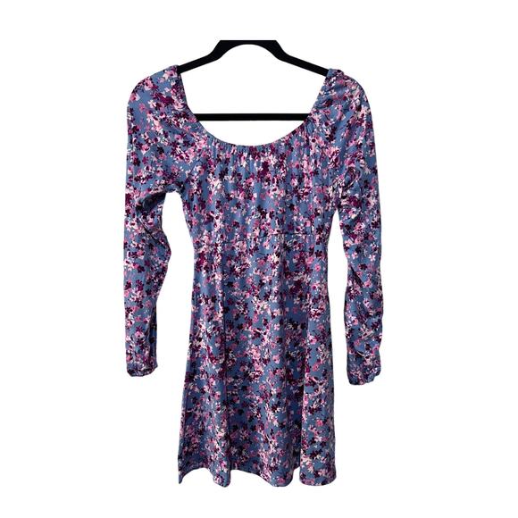 Velvet Torch Womens Medium Blue Pink Floral Long Sleeve Short Dress Swiftie NEW - Picture 2 of 9